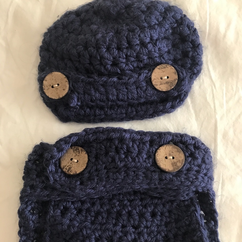 Newborn knit photo outfit clothes diaper hat